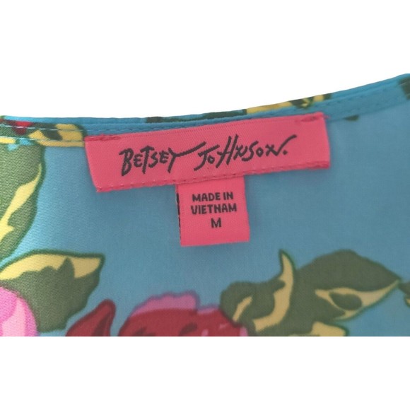 Betsey Johnson Tunic Top Women's M Colorful Floral Bell Sleeve Tie Sash Blouse - Picture 2 of 11
